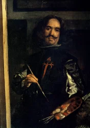 Las Meninas oder Die Familie von Philipp IV., Detail des Künstlers an seiner Staffelei, ca. 1656 (Detail)